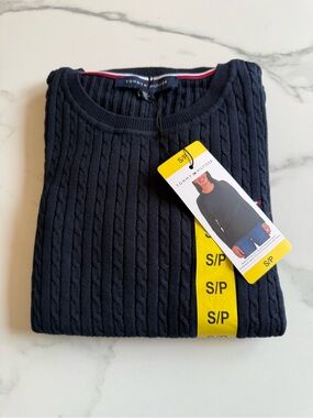 Tommy Hilfiger womens Navy Cable-Knit Crewneck Sweater